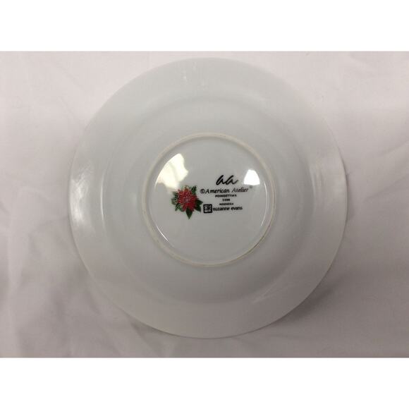 AMERICAN ATELIER POINSETTIAS CHRISTMAS SOUP BOWLS 9" PORCELAIN #3398 - Picture 6 of 7